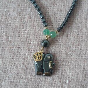 Hematite Beaded Necklace with Elephant Pendant